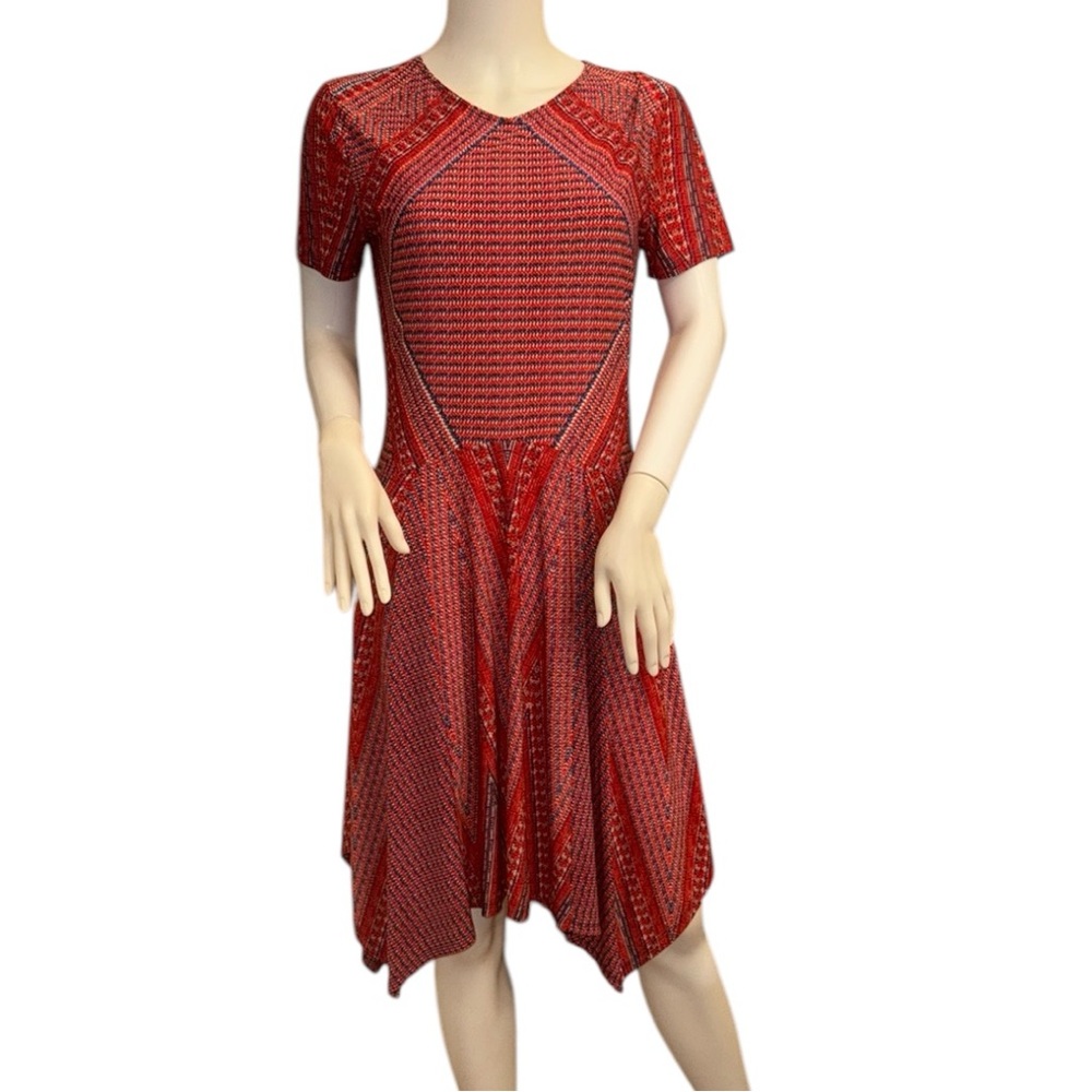 BCBGMaxAzria Red and Blue Short Sleeve Dress Size Small